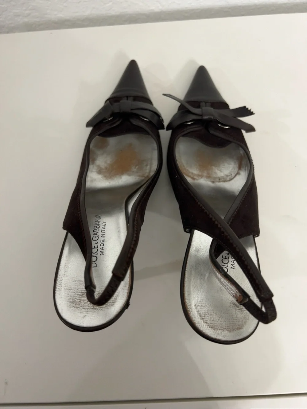 Vintage Dolce & Gabbana Brown Suede Bow Slingback Heels Size 39